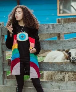 Lola + The Boys New Arrivals Rainbow Faux Fur Midi Coat