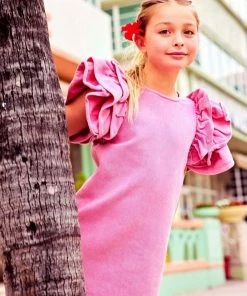 Lola + The Boys Pink Princess Ruffle Denim Dress New Arrivals