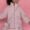 Lola + The Boys New Arrivals Pink Sequin Puffer Coat With Bunny Purse
