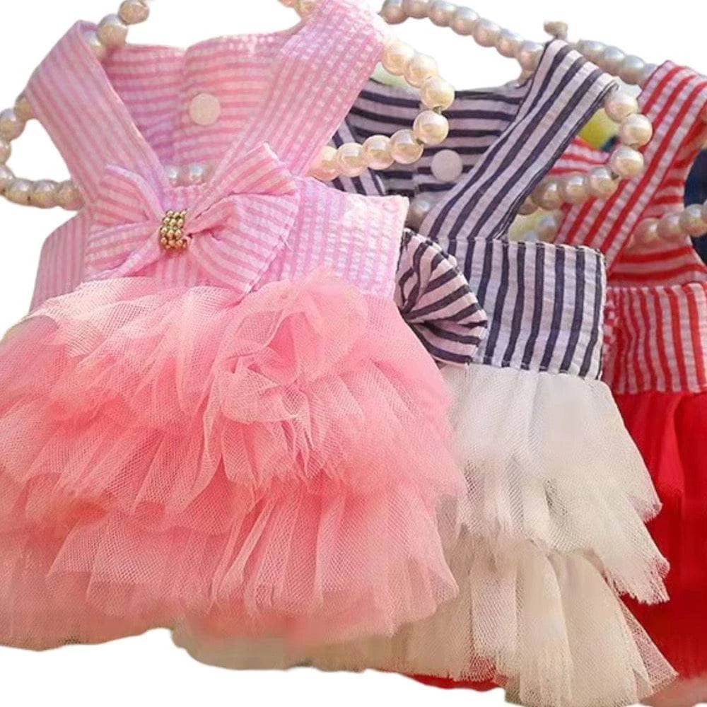 Lola + The Boys Pink Stripe Bow Dog Dress 6 Lola + The Boys Pink Stripe Bow Dog Dress