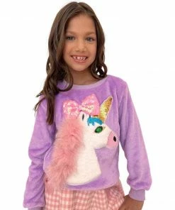 Lola + The Boys Sequin Bow Velour Unicorn Sweatshirt New Arrivals