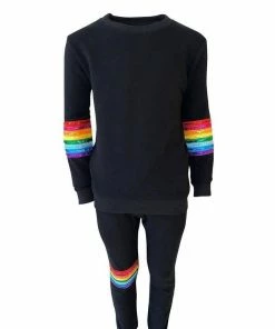 Lola & The Boys Girls Black Rainbow Sequin Set