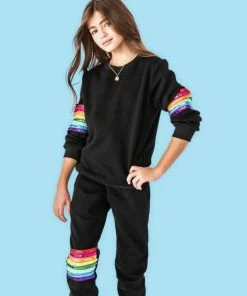 Lola & The Boys Girls Black Rainbow Sequin Set