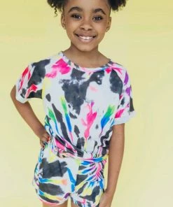 Lola + The Boys Girls Neon Tie Dye Shorts Set