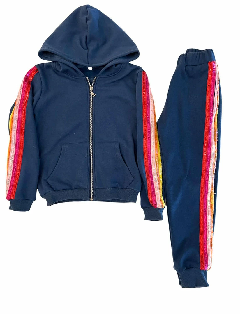 Lola + The Boys Girls Rainbow Sequin Navy Joggers Hoodie Set 6 Lola + The Boys Girls Rainbow Sequin Navy Joggers Hoodie Set