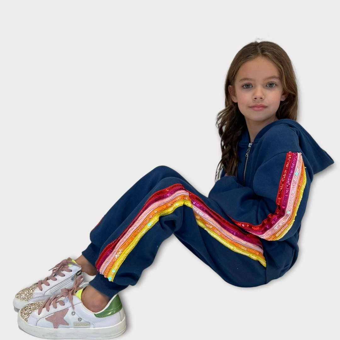 Lola + The Boys Girls Rainbow Sequin Navy Joggers Hoodie Set 5 Lola + The Boys Girls Rainbow Sequin Navy Joggers Hoodie Set