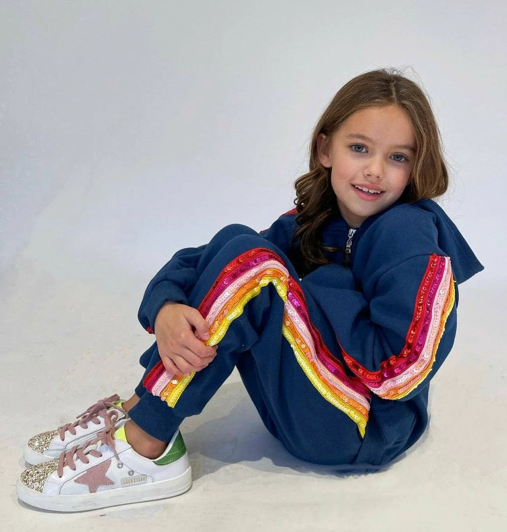 Lola + The Boys Girls Rainbow Sequin Navy Joggers Hoodie Set 4 Lola + The Boys Girls Rainbow Sequin Navy Joggers Hoodie Set