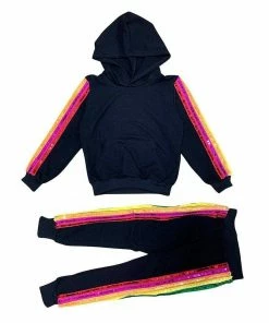 Lola + The Boys New Arrivals Sequin Rainbow Hoodie Track Set