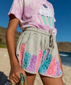 Lola + The Boys Girls Beaded Pearl Track Shorts