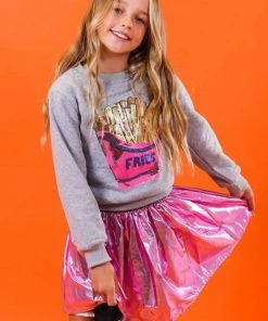 Lola + The Boys Magenta Rainbow Foil Skirt Girls