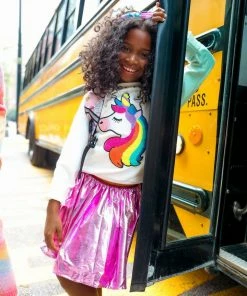 Lola + The Boys Magenta Rainbow Foil Skirt Girls