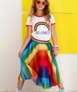 Lola + The Boys Rainbow Twirl Midi Skirt