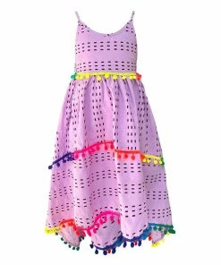 Lola + The Boys St. Barths Pom Pom High Low Dress Lavender