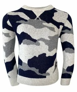Lola + The Boys Grey Camo Flash Patch Sweater