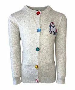 Lola + The Boys Girls Grey Rainbow Gem Unicorn Cardigan