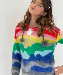 Lola + The Boys Shooting Star Rainbow Sweater