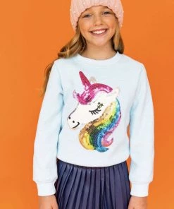 Lola & The Boys Sky Blue Rainbow Unicorn Sweatshirt