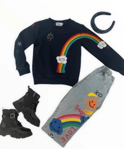 Lola + The Boys New Arrivals Smiley Cloud Rainbow Sweatshirt
