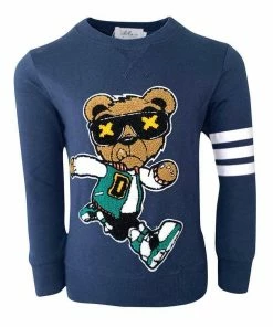 Lola + The Boys Teddy Athletic Patch Navy Sweatshirt