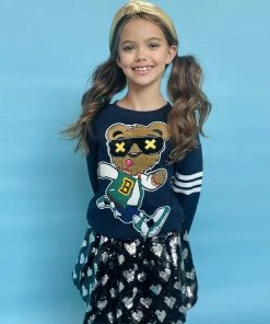 Lola + The Boys Teddy Athletic Patch Navy Sweatshirt