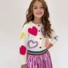 Lola + The Boys White Fuzzy Hearts Cardigan Girls 2 Lola + The Boys White Fuzzy Hearts Cardigan Girls