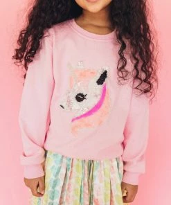 Lola + The Boys Girls Fancy Unicorn Pink Sweatshirt
