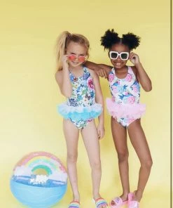 Lola + The Boys Butterfly Garden Floral And Tulle Swimsuit And Swim Cap