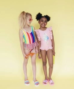 Lola + The Boys Girls Ice Cream Ruffle Swimsuit Pink
