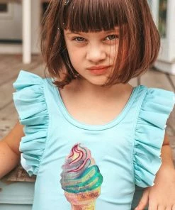 Lola + The Boys Ice Cream Ruffle Swimsuit Green Sale On Sale