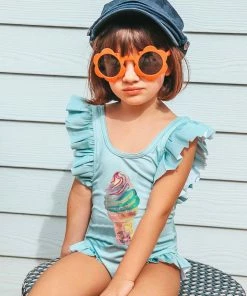 Lola + The Boys Ice Cream Ruffle Swimsuit Green Sale On Sale