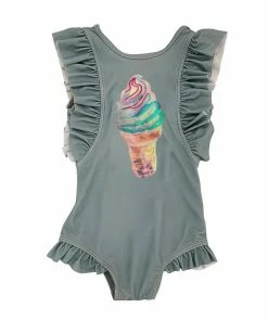 Lola + The Boys Ice Cream Ruffle Swimsuit Green Sale On Sale