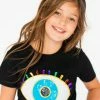 Lola + The Boys Black Rainbow Evil Eye Tee Girls