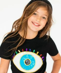 Lola + The Boys Black Rainbow Evil Eye Tee Girls