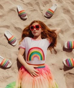 Lola + The Boys Girls Happy Rainbow Crystal Patch T-Shirt