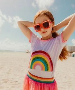 Lola + The Boys Girls Happy Rainbow Crystal Patch T-Shirt