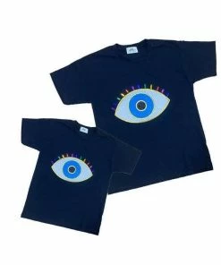 Lola + The Boys Navy Rainbow Evil Eye Tee
