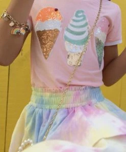 Lola + The Boys Girls Peach Ice Cream Ringer T-Shirt