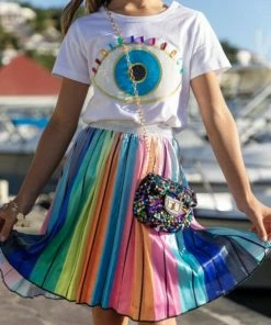 Lola + The Boys Girls White Rainbow Evil Eye Tee