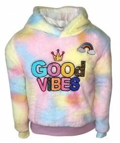 Lola + The Boys Tie Dye Good Vibes Fuzzy Hoodie Girls