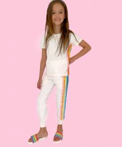Lola + The Boys New Arrivals White Rainbow Sequin Jogger Set